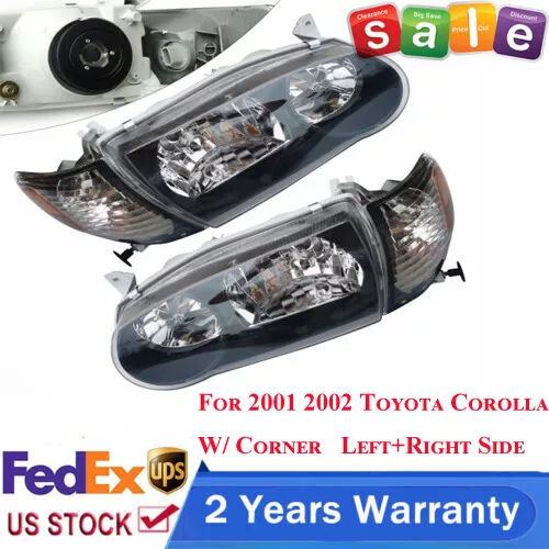 For 2001-2002 Toyota Corolla Headlights Set w/Corner Signal Headlamps Left+Right