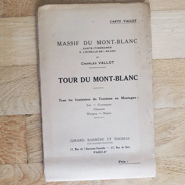 Ancienne Carte Vallot Massif Du Mont-Blanc 1960 – 1/50 000 – Haute-Savoie