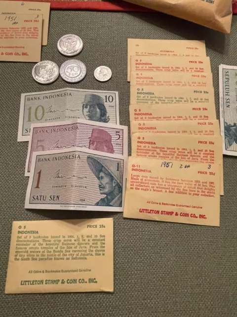 1964 Indonesia 1, 5, 10 Demoninations Sen 8 Sets Plus 50 Sen Coins