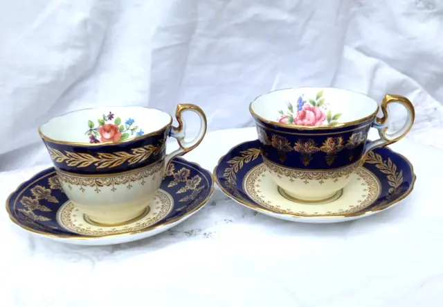 AYNSLEY China SMALL Cab Cups/Saucers COBALT GOLD-Patterns C553 C546  1905 - 1925