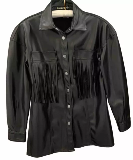 [BLANKNYC Womens Faux Leather Utility Motorcycle Jacket Coat Fringe Size X Small