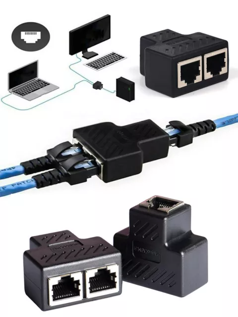 RJ45-Splitter Adapter LAN Ethernet Cable 1-2 Way Dual Female Port Connector Plug