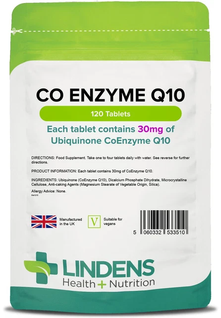Lindens Co Enzyme Q10 30mg Co-Q10 Coq10 120 Tablets Quality Natural Supplement