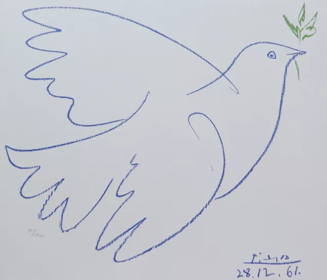 Pablo Picasso Colombe Bleue Firmado Mano Numerados Xxx / 1000 Litografía Blue