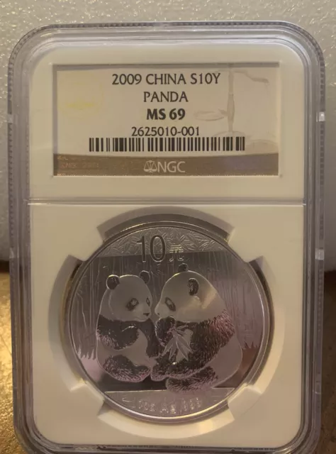 2009 Chinese 1 Oz. SILVER PANDA 10Y S10Y 10-Yn Yuan NGC MS69 MS-69 CHINA 💎💴