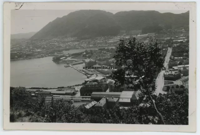 Orig. Foto Panorama Luftbild mit Bahnhof Hafen in BERGEN Norwegen 1942