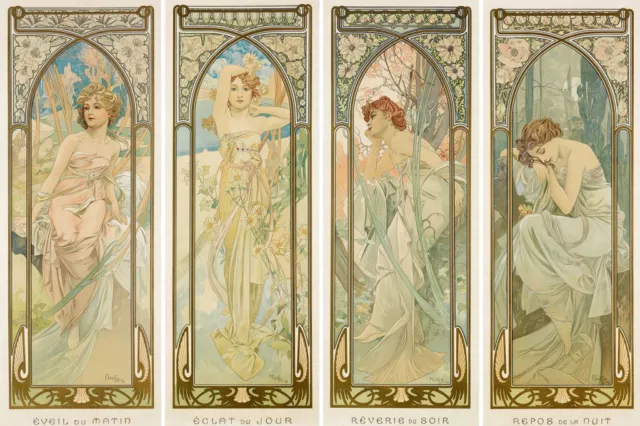 Times of the Day 1899 Alphonse Mucha Vintage Art Nouveau Canvas Print 30x20