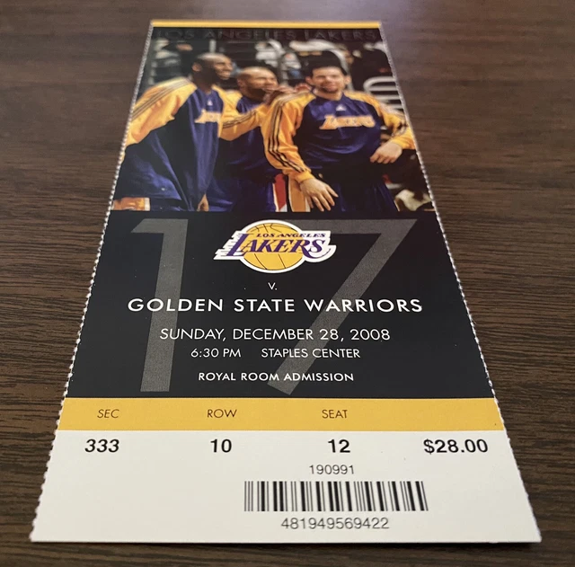 KOBE BRYANT VS WARRIORS 122808 BILLET JEU COMPLET LOS ANGELES