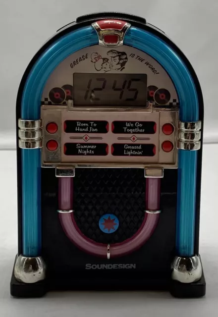 Grease Jukebox Alarm Clock Soundesign Plays 4 Songs Lights Up 3162g