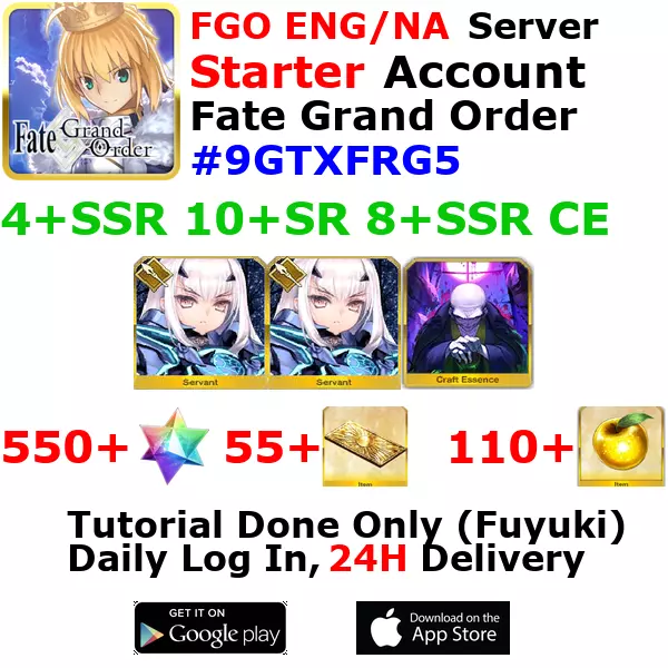 [ENG/NA][INST] FGO / Fate Grand Order Starter Account 4+SSR 50+Tix 560+SQ