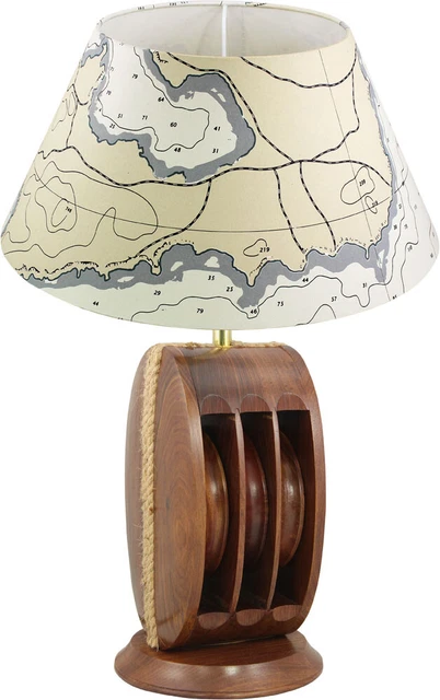 Lampe - Blockrolle Kartenoptik Schirmlampe Holz/Messing/Tau Ø=35cm