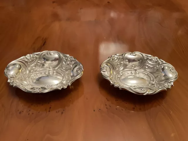 Antique Victorian Pair Solid Silver Salt/Pin/Trinket Dishes dated 1897 and 1900