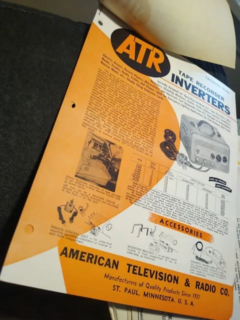 Vtg.  ATR Battery inverter Charger St. Paul American Tv Radio Catalog Brochure