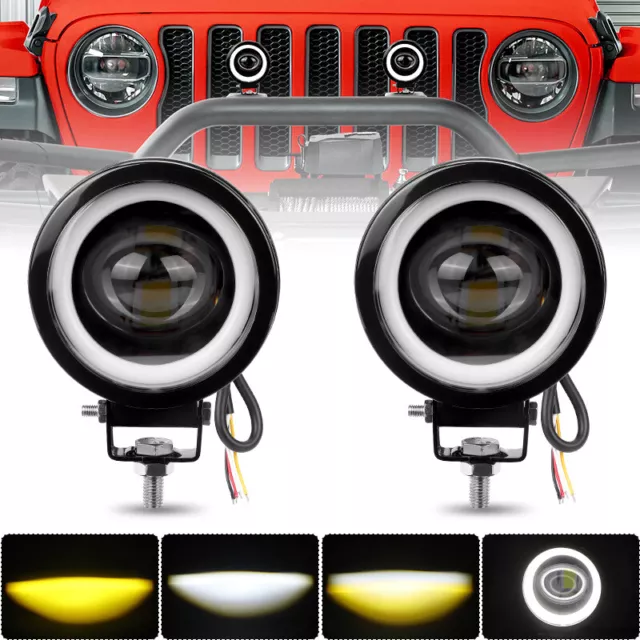2x 3.5inch Round LED Work Lights Fog Driving White Halo Pods Motorcycle SUV ATV