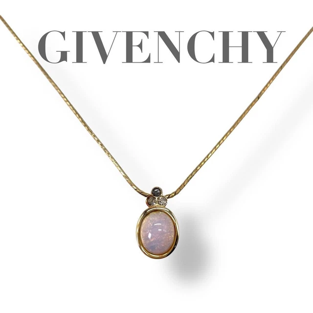 GIVENCHY VINTAGE OPAL Glass Necklace Gold Tone Twist Chain