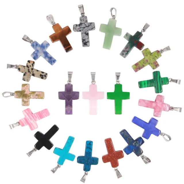 Natural Stone Cross Necklace pendants Reiki Multicolor Beads For Jewelry Making