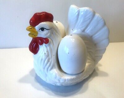 Vintage Chicken with Eggs Salt & Pepper Shaker Set Napkin Holder White Hen