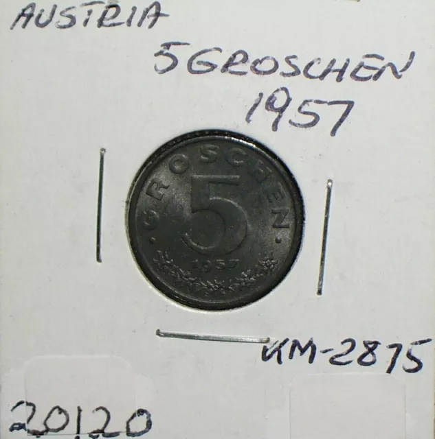 Austria 1957 5 Groschen Uncirculated Zinc Coin