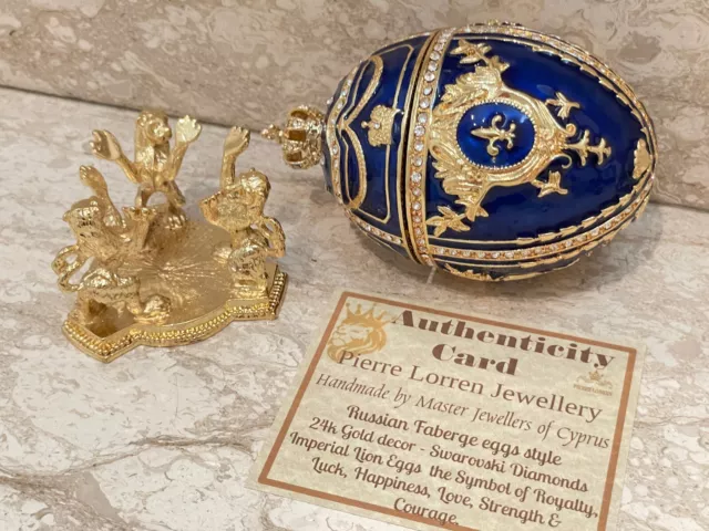 Sapphire Blue Faberge Imperial egg Faberge egg Jewelry box 24k GOLD Hmde Fabergé