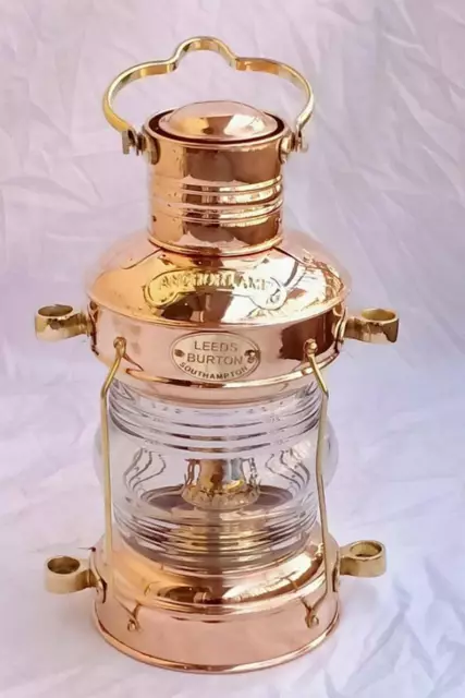 Antik Nautisch Maritim Messing & Kupfer Anker Öl Lampe Leeds Burton Schiff Gifts