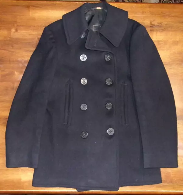 VINTAGE WW2 US Navy Naval Clothing Factory Pea Coat 10 Button Black ...
