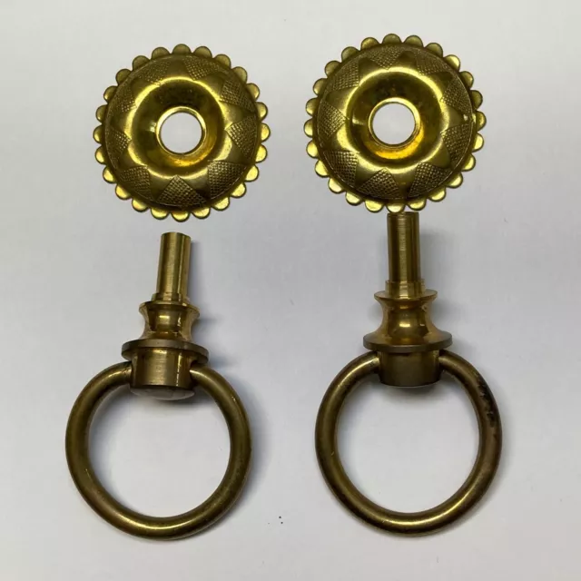 Set OF 2 Vintage Drop Ring Brass Drawer Pulls for Furniture Drawer Pull & Plate