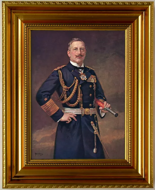 Kaiser-Wilhelm II. als Admiral. Kunstdruck. Rahmen goldfarbig