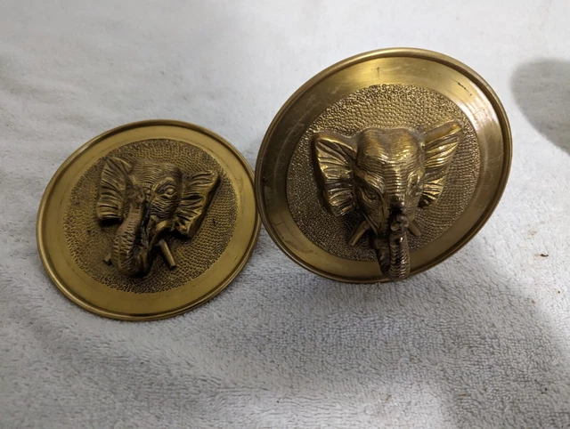 Brass Metal Elephant Head 5 inch Curtain Tie Wall Mounted ONE IS MISSING MOUNT