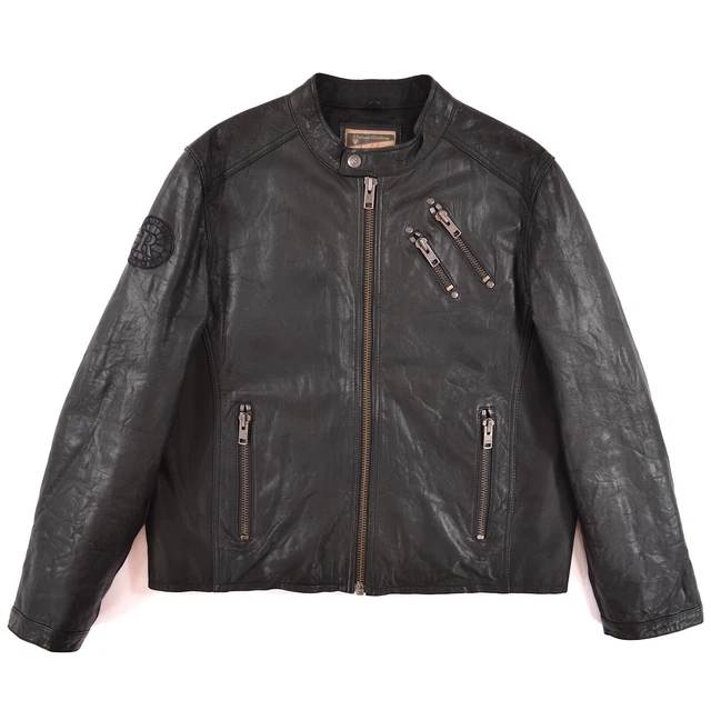 Blouson Moto Café Racer En Cuir Noir Redskins - Taille S - Occasion Très Bon état - Tour De Poitrine 102 Cm