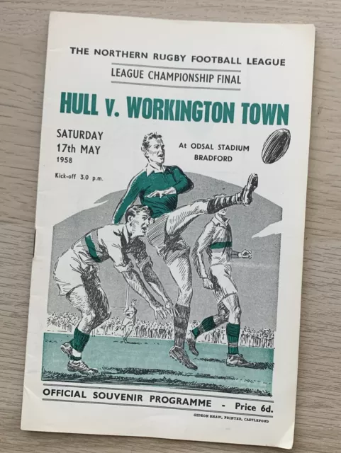 Rugby League Championship Final Programme Hull V Workington Town 1958