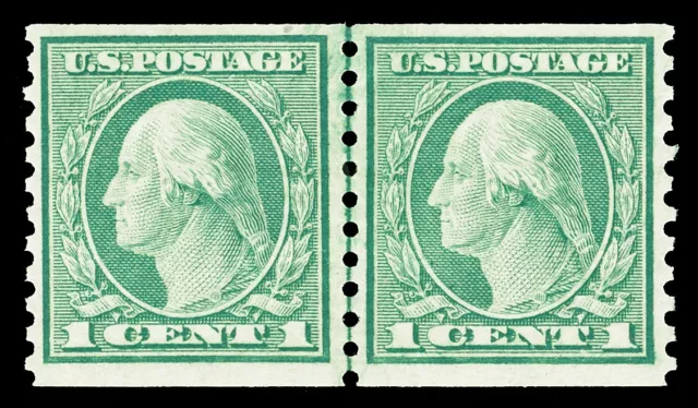 Scott 490 1916 1¢ Washington Coil Issue Mint Joint Line Pair F-VF OG NH Cat $7