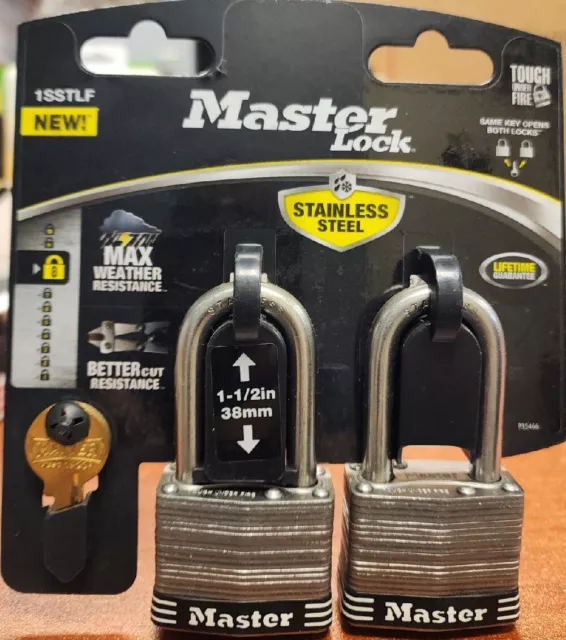 Keycode 3711 Master Lock 1SSTLF 2-Pack 1-1/2" Shackle Stainless Steel Padlock