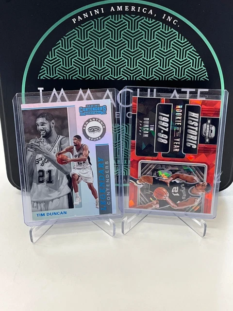 TIM DUNCAN x2  CONTENDERS HOLO and PRIZM OPTIC RED CRACKED ICE HISTORIC SPURS