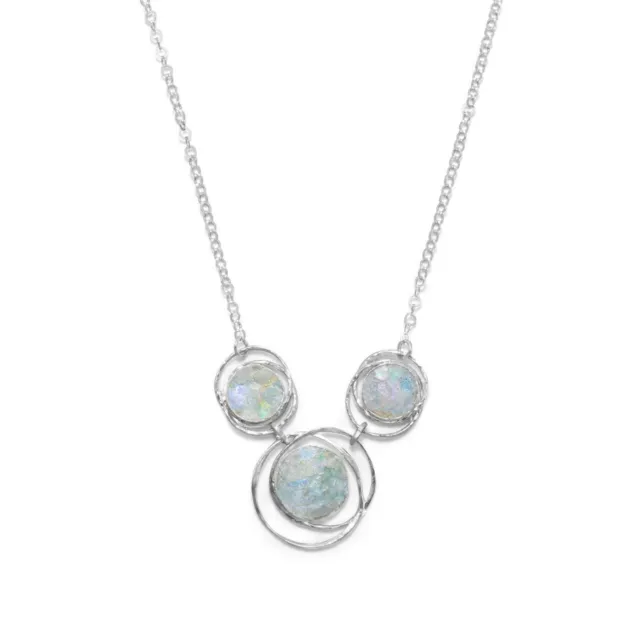 Sterling Silver Womens Abstract Circle Roman Glass Necklace - Cert of Authentici