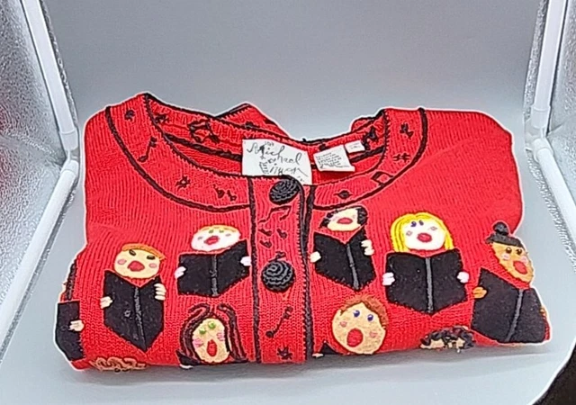 Michael Simon New York Christmas Carolers Choir Vintage Cardigan Sweater Size S
