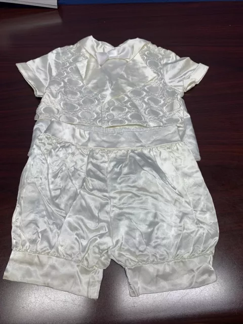 Vintage Christening/Baptism Outfit 2pc Boys 0-3 Month Top & Pant Ivory