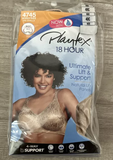NEW WOMEN SIZE 40C PLAYTEX 18 HOUR ULTIMATE LIFT & SUPPORT BLACK WIREFREE  BRA 