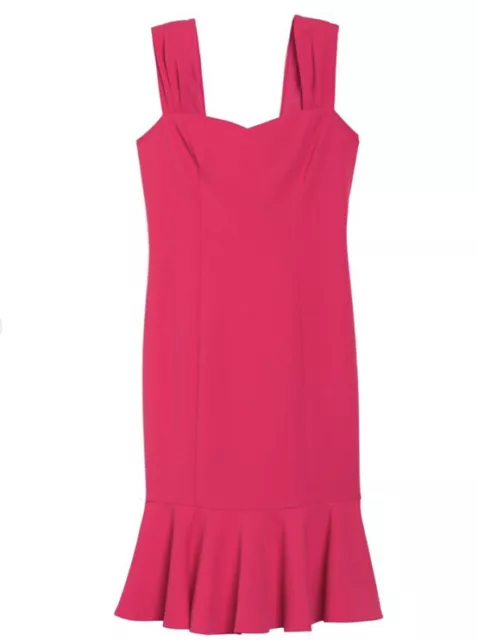 Marina Ruffle Hem Scuba Crepe Dress Hot Pink Midi Sleeveless Stretch Size 10