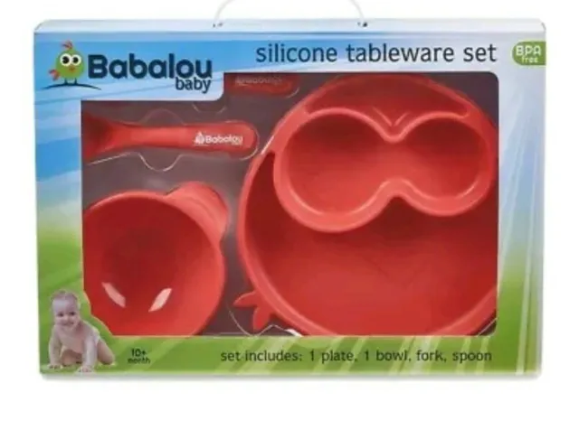 Babalou Baby 4 Piece Silicone Tableware Set - Red - 10 Months Plus Brand New