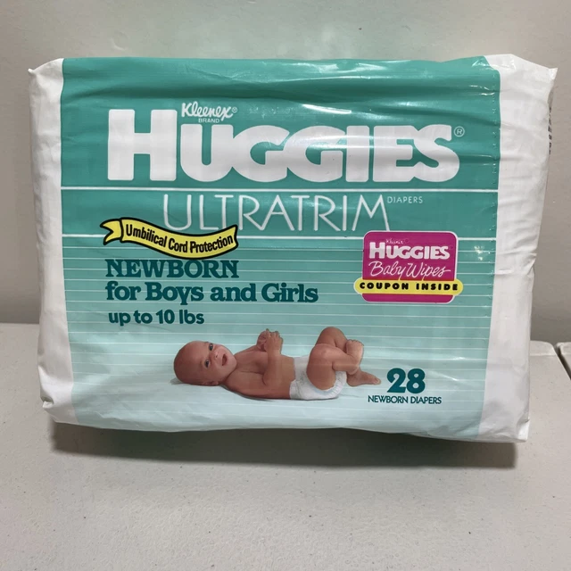 VINTAGE HUGGIES DIAPERS Ultratrim Newborn 28 Ct. Umbilical Cord