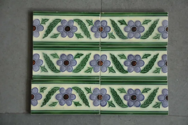 6Pc Vintage Majolica Decorative Flower Art Nouveau Architecture Tiles,Japan