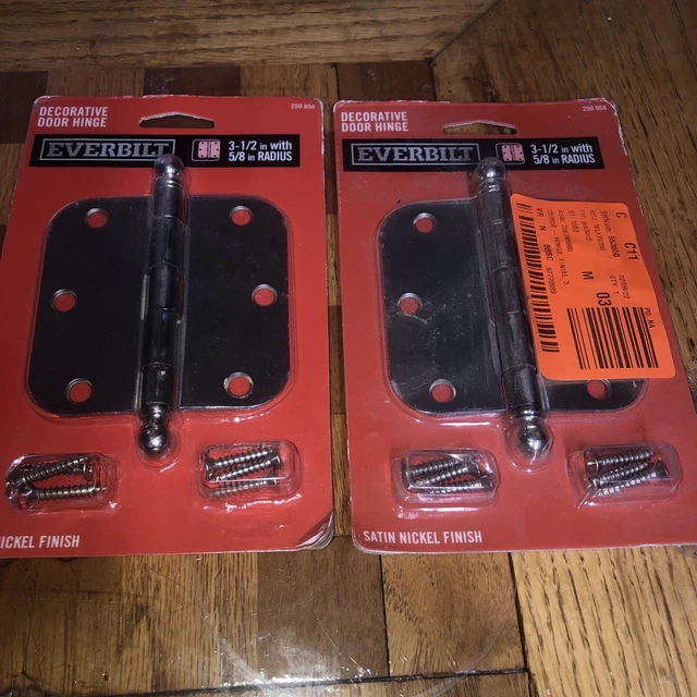 LOT OF 2 Everbilt 3-1/2" Decorative Door Hinge 5/8" Radius Satin Nickel 259 858