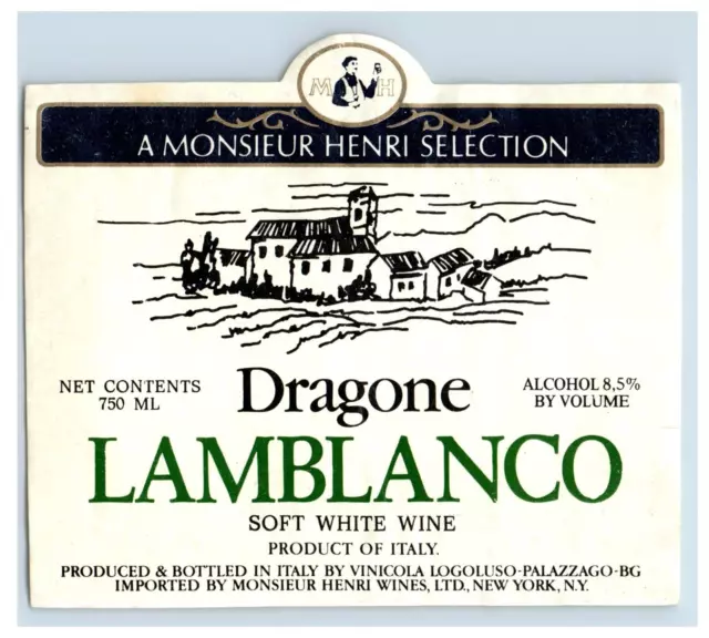 1970's-80's Dragone Lamblanco Italian Wine Label Original S36E