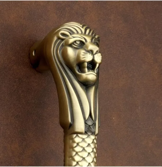 Lion Shape Main Door Handle Brass  Antique Finish | Home Decor (Size - 10 inch) 3