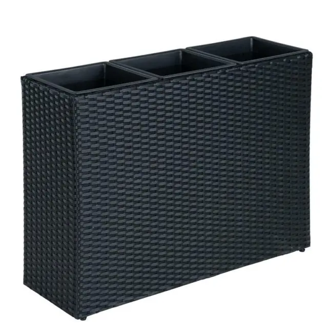 Hochbeet Polyrattan Blumenkübel Pflanzkübel Rattan Blumentopf Set Schwarz