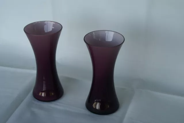 Amethyst Cased Glass Art Glass Vases X 2 Vintage Retro Mid Century