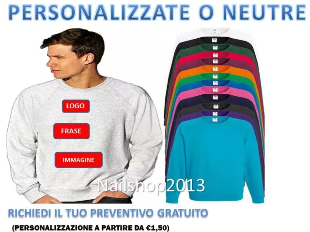 FELPA UOMO GIROCOLLO RAGLAN LEGGERA GARZATA FRUIT OF THE LOOM personalizzabile