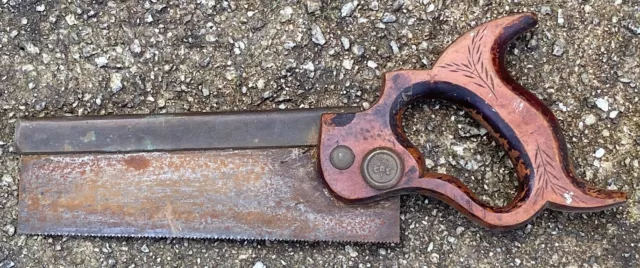 Vintage 8" Brass Backed Tenon Back Saw Carpenters Tool