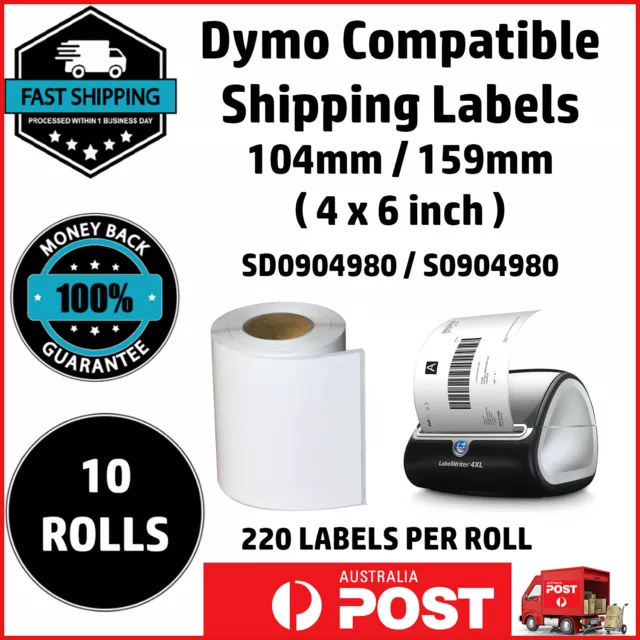 10 Rolls Compatible Dymo 4XL LabelWriter S0904980 Shipping Labels 104x159mm