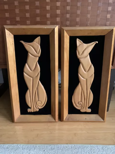 Vintage Mid Century Modern  Carved Wood  Cats Sculpture.. In The Style Of Wilco